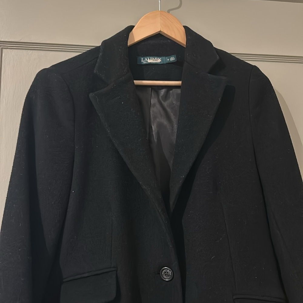 Lauren Ralph Lauren Black Wool Blend Trench Coat - Picture 2 of 6